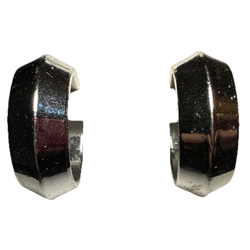 Vintage Silver Tone Screw Back Hoop Earrings‎ J18-5
